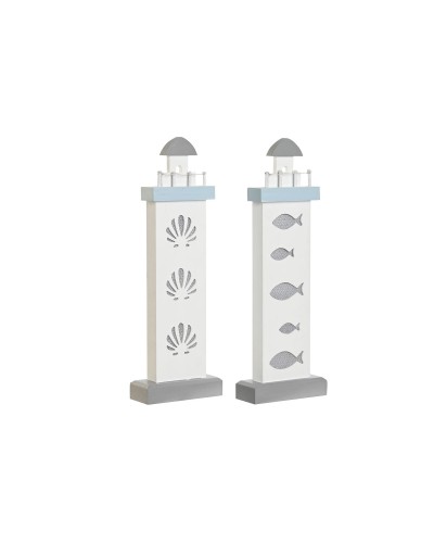 Decoratieve figuren DKD Home Decor 14 x 5,5 x 40 cm Blauw Wit Koplamp Spiralen Schelp Mediterrane (2 Stuks)