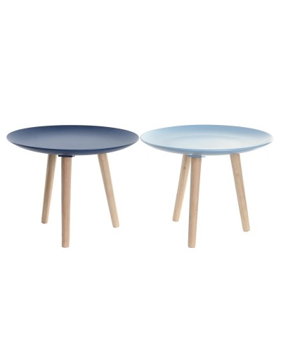 Bijzettafel DKD Home Decor 44 x 44 x 35 cm Blauw Bruin Hemelsblauw Pijnboom Hout MDF (2 Stuks)