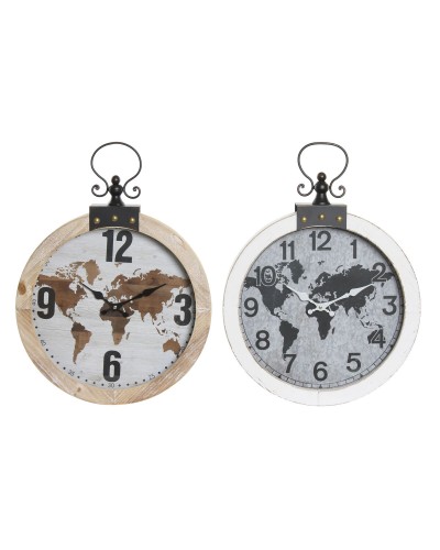 Seinäkello DKD Home Decor 40 x 4 x 54 cm Kristalli Rauta Puu MDF Maailmankartta (2 osaa)