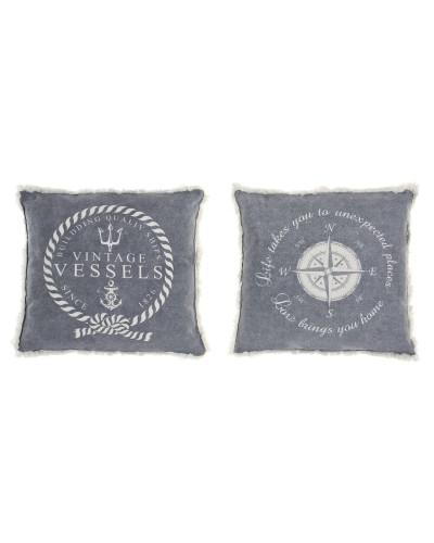 Kussen DKD Home Decor Blauw Wit Franjes Mediterrane Navy 45 x 10 x 45 cm (2 Stuks)