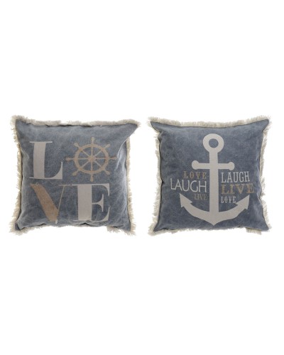 Cojín DKD Home Decor Azul Blanco Marino Flecos (45 x 10 x 45 cm) (2 Unidades)