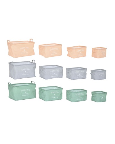 Set di Cestini DKD Home Decor Verde Grigio Arancio Tela Moderno 39 x 27 x 24 cm (3 Unità)