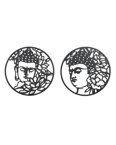 Wanddecoratie DKD Home Decor 100 x 1 x 100 cm Zwart Boeddha Orientaals (2 Stuks)