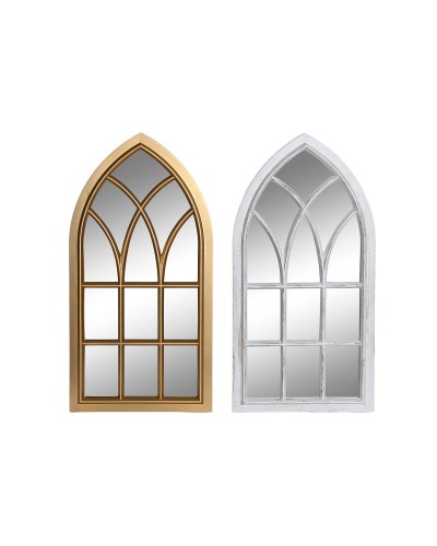 Väggspegel DKD Home Decor Glas Gyllene Vit polypropen Cottage Fönster (2 antal)