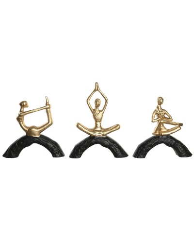 Figurine Décorative DKD Home Decor 28 x 7 x 35 cm 28 x 8 x 36 cm Noir Doré Yoga (3 Unités)