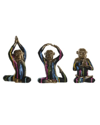 Prydnadsfigur DKD Home Decor Gyllene Harts Multicolour Apa Modern (19 x 12 x 24,5 cm) (3 antal)