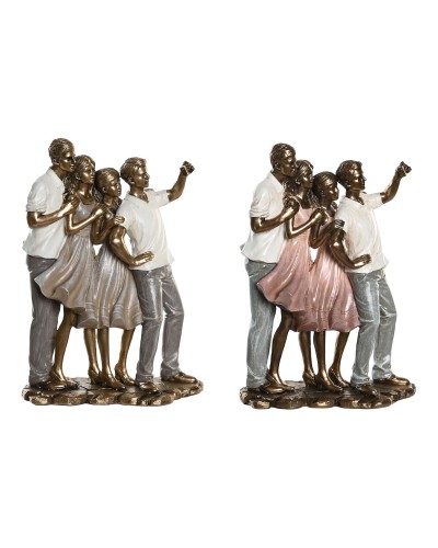 Statua Decorativa DKD Home Decor 18 x 10 x 25 cm Rosa Dorato Bianco Famiglia (2 Unità)