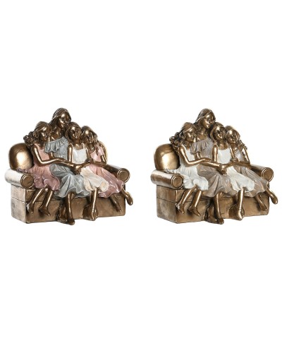 Figurine Décorative DKD Home Decor 17 x 10,5 x 15,5 cm Rose Doré Blanc (2 Unités)