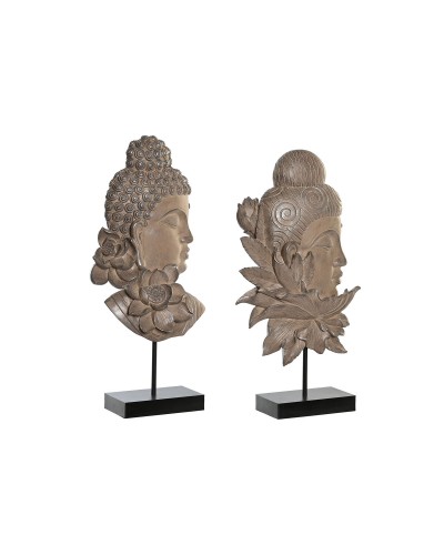Decoratieve figuren DKD Home Decor 23 x 8 x 42 cm Zwart Bruin Boeddha Orientaals (2 Stuks)