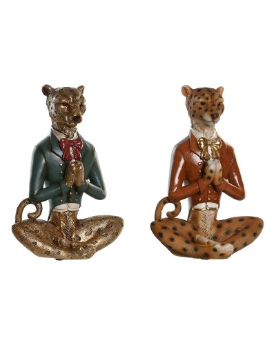 Statua Decorativa DKD Home Decor Azzurro Marrone Dorato Leopardo 16 x 9,5 x 23 cm (2 Unità)
