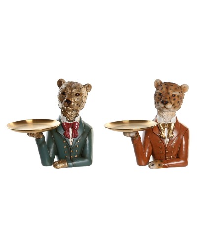 Figurine Décorative DKD Home Decor 17,5 x 11 x 23,5 cm Bleu Doré Marron Léopard Colonial (2 Unités)