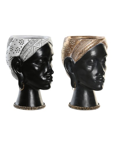 Figura Decorativa DKD Home Decor Plateado Dorado Marrón Resina Colonial Africana (19,5 x 11 x 39,5 cm) (2 Unidades)