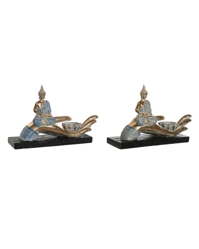 Figurine Décorative DKD Home Decor 25,7 x 8 x 16 cm Bleu Buda Turquoise Oriental Décapé (2 Unités)
