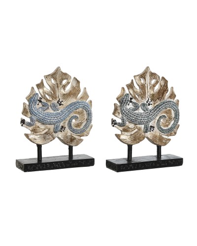Decorative Figure DKD Home Decor 14,5 x 4 x 18,5 cm Blue Turquoise Tropical Lizard Stripped (2 Units)