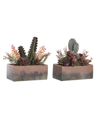 Decoratieve plant DKD Home Decor 19 x 9 x 22 cm Roze Oranje Cactus EVA-rubber Polypropyleen (2 Stuks)