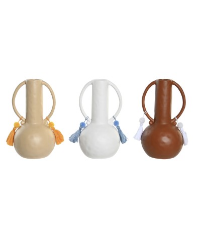 Vase DKD Home Decor White Beige Terracotta Dolomite Fringe 14 x 14 x 25,6 cm (3 Units)