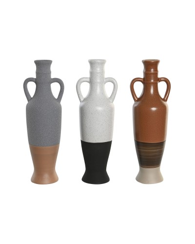 Vaas DKD Home Decor Wit Grijs Terra cotta Porselein 9,6 x 9 x 28,6 cm 9,6 x 9 x 29 cm (3 Stuks)