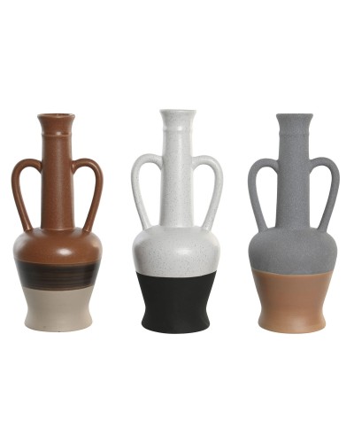 Vase DKD Home Decor Blanc Gris Terre cuite Porcelaine 12,7 x 12,5 x 30 cm (3 Unités)