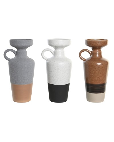 Vase DKD Home Decor Weiß Grau Terrakotta Porzellan 13,3 x 11 x 27,3 cm 13,3 x 11 x 28 cm (3 Stück)