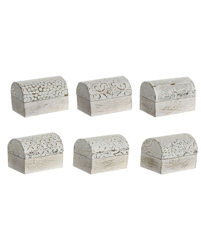 Jewelry box DKD Home Decor White Golden Aluminium Mango wood 7,5 x 5,3 x 5,3 cm (6 Units)