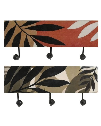 Perchero de Pared DKD Home Decor Multicolor Hierro Madera de mango Tropical Hoja de planta Lacado 38 x 5 x 18 cm (2 Unidades)