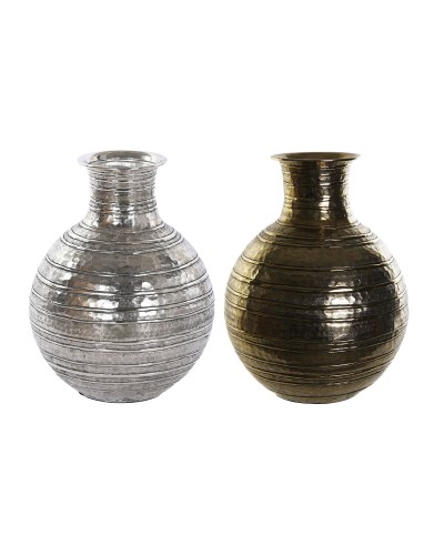 Jarrón DKD Home Decor Dorado Plateado Aluminio Moderno Acabado envejecido 38 x 38 x 50 cm (2 Unidades)