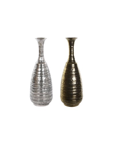 Vase DKD Home Decor 24 x 24 x 67 cm Finition vieillie Argenté Doré Aluminium Moderne (2 Unités)