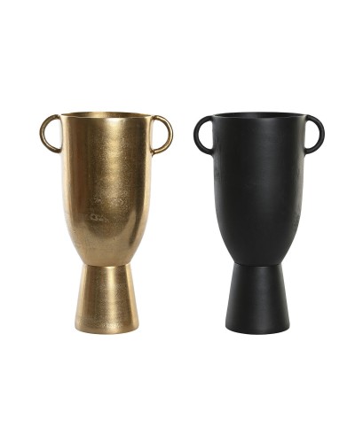 Jarrón DKD Home Decor 25 x 18 x 41 cm Negro Dorado Aluminio Moderno (2 Unidades)