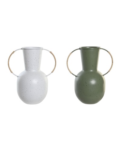 Vase DKD Home Decor 20 x 13 x 24 cm Metall Terrakotta Weiß grün (2 Stück)