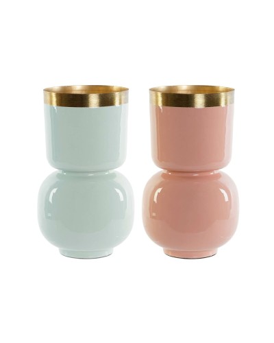 Vaas DKD Home Decor Groen Gouden Koraal Ijzer Coating 18 x 18 x 31 cm (2 Stuks)