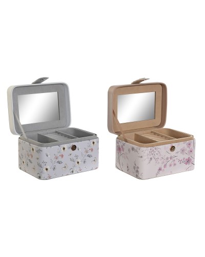 Doos-Juwelenkistje DKD Home Decor Blauw Grijs Kameel Licht Roze Polyurethaan Spiegel 17 x 12 x 10 cm (2 Stuks)
