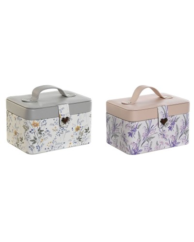 Scatola-Portagioie DKD Home Decor Bianco Grigio Lilla Rosa chiaro Poliuretano Specchio 17 x 12 x 10 cm (2 Unità)