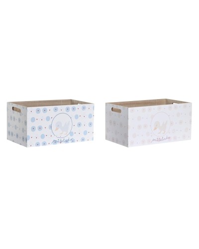 Säilytyslaatikko kannella DKD Home Decor Sininen Pinkki Puu MDF 36 x 21 x 18 cm (2 osaa)