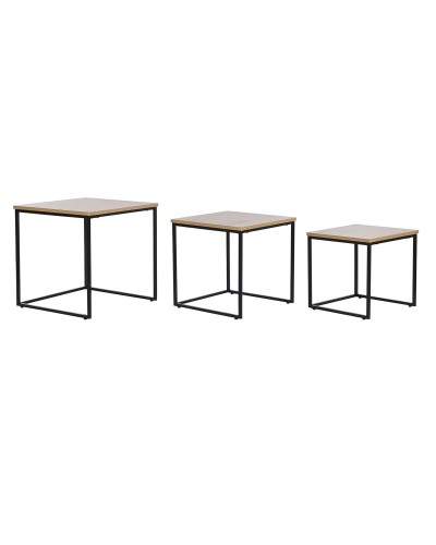 Set of 3 tables DKD Home Decor Black Metal 45 x 45 x 45 cm MDF Wood