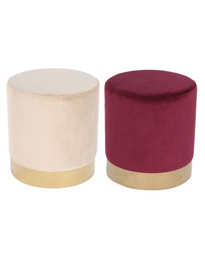 Repose-pied DKD Home Decor Beige Bordeaux Velours 40 x 40 x 42 cm (2 Unités)