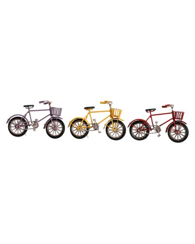 Statua Decorativa DKD Home Decor Giallo Rosso Lilla Bicicletta Vintage 16,5 x 5,5 x 9 cm (3 Unità)