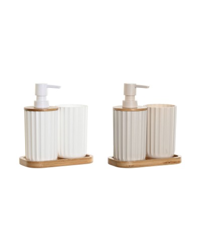 Kylpysetti DKD Home Decor Valkoinen Beige Bambu polystyreeni 16 x 9 x 18 cm 3 Kappaletta (2 osaa)