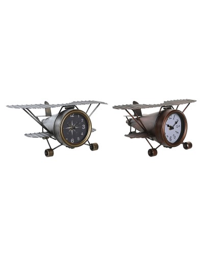 Tafelklok DKD Home Decor Gouden Zilverkleurig Vliegtuig (2 Stuks)
