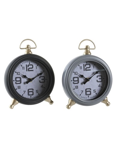 Horloge de table DKD Home Decor Noir Gris Doré Traditionnel (2 Unités)