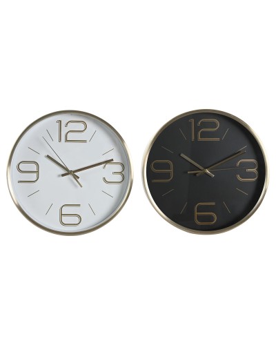 Reloj de Pared DKD Home Decor Blanco Negro Dorado Aluminio Ø 25 cm 25 x 4 x 25 cm (2 Unidades)
