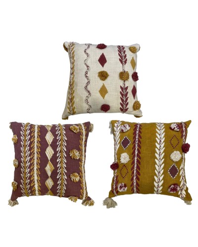 Kudde DKD Home Decor 40 x 15 x 40 cm Vit Rödbrun Senap (3 Delar)