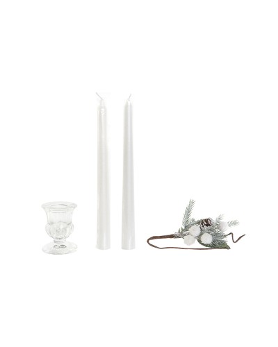 Kaarsenset DKD Home Decor Wit Kerstmis 21 x 10 x 5 cm 2 x 2 x 20 cm (4 Onderdelen)