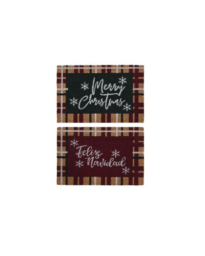 Doormat DKD Home Decor White Brown Red Green PVC Coconut Fibre 60 x 40 x 1,5 cm (2 Units)