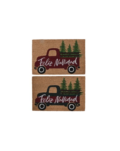 Doormat DKD Home Decor White Brown Red Green PVC Coconut Fibre 60 x 40 x 1,5 cm (2 Units)