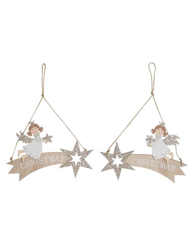 Decoración Colgante DKD Home Decor Blanco Dorado Madera 22,5 x 0,5 x 15 cm (2 Unidades)