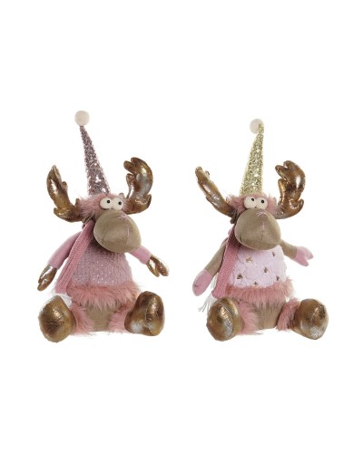 Decorazione Natalizia DKD Home Decor Marrone Rosa Dorato Renna 27 x 16 x 42 cm (2 Unità)