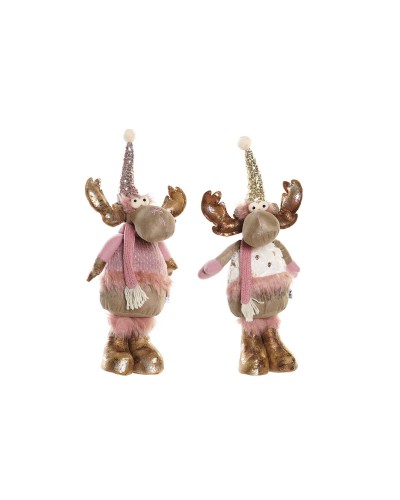 Adorno Navideño DKD Home Decor Blanco Rosa Dorado Reno 20 x 19 x 50 cm (2 Unidades)