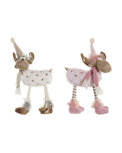 Weihnachtsschmuck DKD Home Decor Weiß Rosa Rentier 12 x 20 x 40 cm (2 Stück)