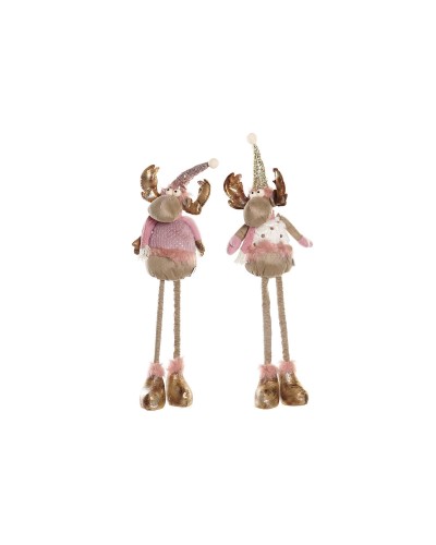 Décorations de Noël DKD Home Decor Blanc Rose Doré Renne 15 x 17 x 50 cm (2 Unités)