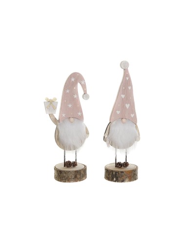 Kerstversiering DKD Home Decor Natuurlijk Licht Roze Kabouter 10 x 8 x 23,5 cm (2 Stuks)